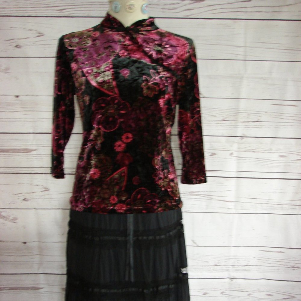 Velveteen Cheongsam Style Top Stretch Burgundy M?